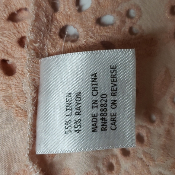 Rose & Rhyme Linen Embroidered Eyelet Tunic Top Size L Boho Keyhole Tie Neck - Picture 7 of 8